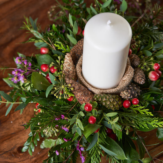 Single Pillar Candle With Pine Cuff